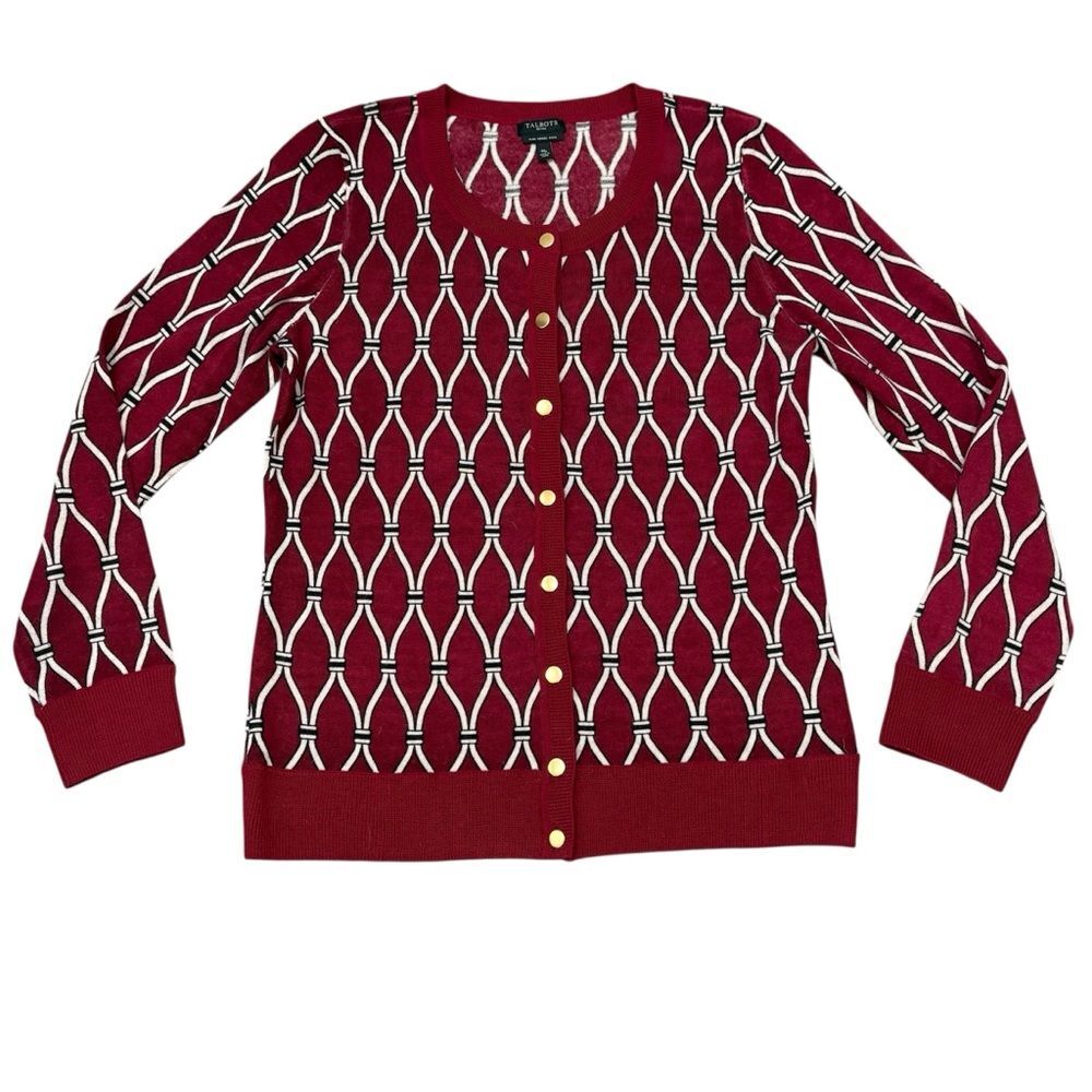 Talbots Maroon Red 100% Merino Wool Cardigan Sweater Size MP Petite